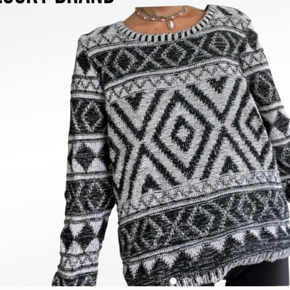 Lucky Brand Geometric Jacquard Sweater Black White